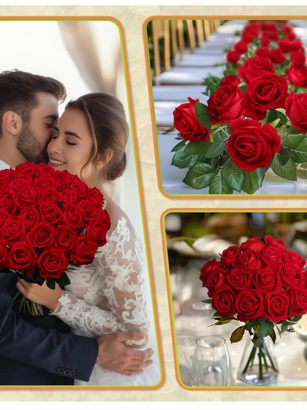 NIB Elegant Red Rose Bouquet Faux Floral Accessory 50 Pcs Weddings DIY Decor